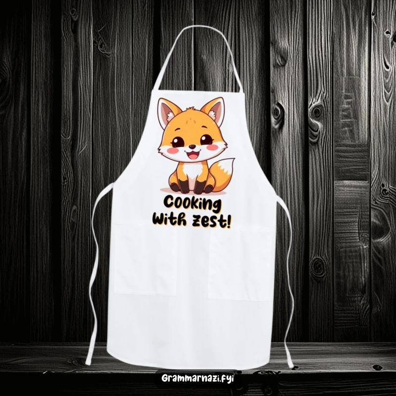 Funny Apron: A joyful fox joyfully places a perfect exclamation mark, perfect for adding a spirited and grammatical touch to cooking.
