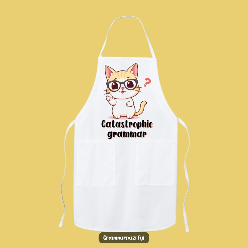 Funny Grammar Cat Apron: Cook with Precision and Punctuation