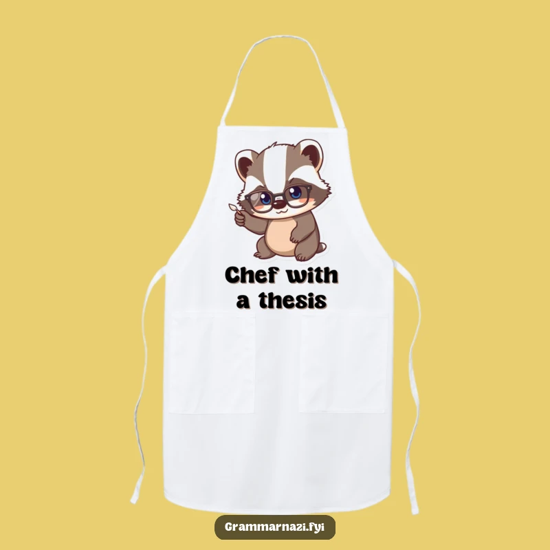 Funny Kawaii Badger Kitchen Apron, Studious Quill Chef Gift