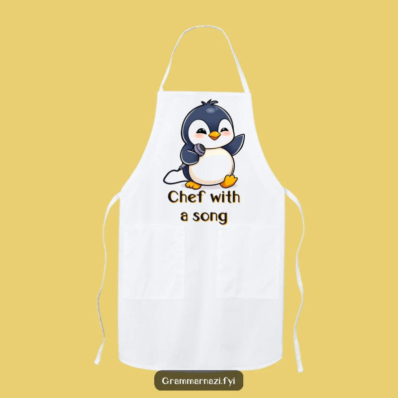 Funny Penguin Mic Apron: Cook Up a Hit Tune