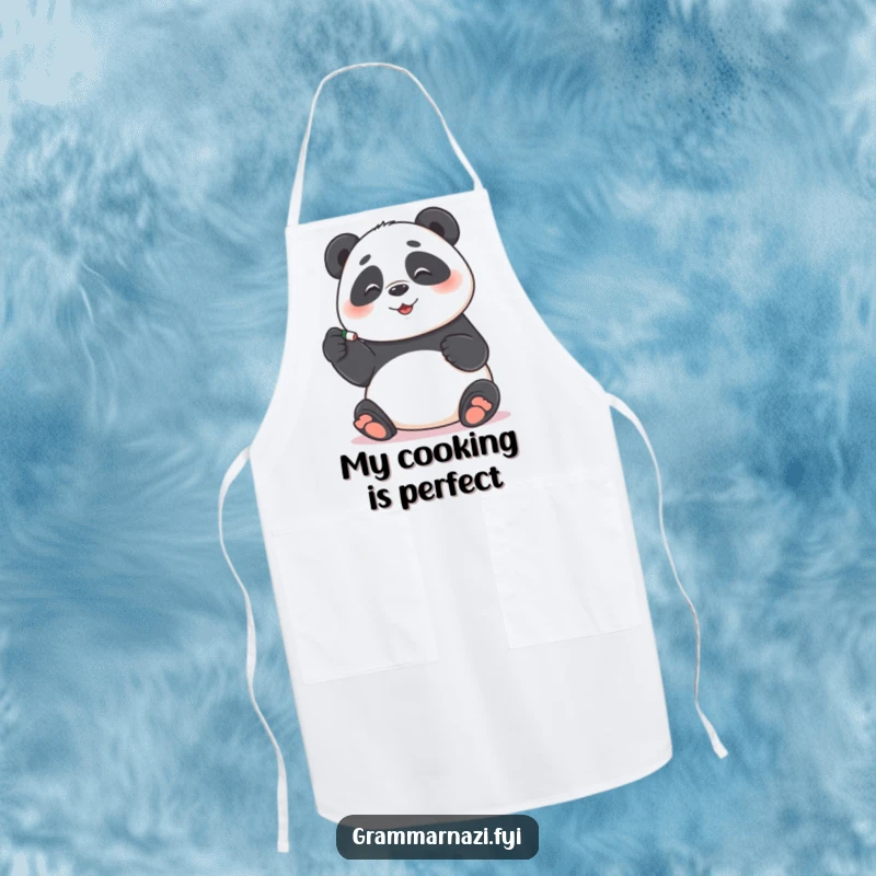 Funny Apron: Panda meticulously correcting a hyphen with an eraser, ideal for funny culinary editing, ideal funny gift.