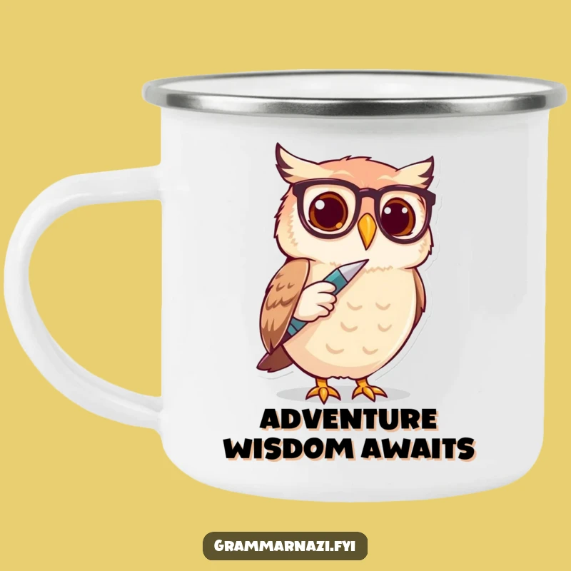 Funny Owl Spectacle Writer Camping Mug - Sip Merriment Around the Fire