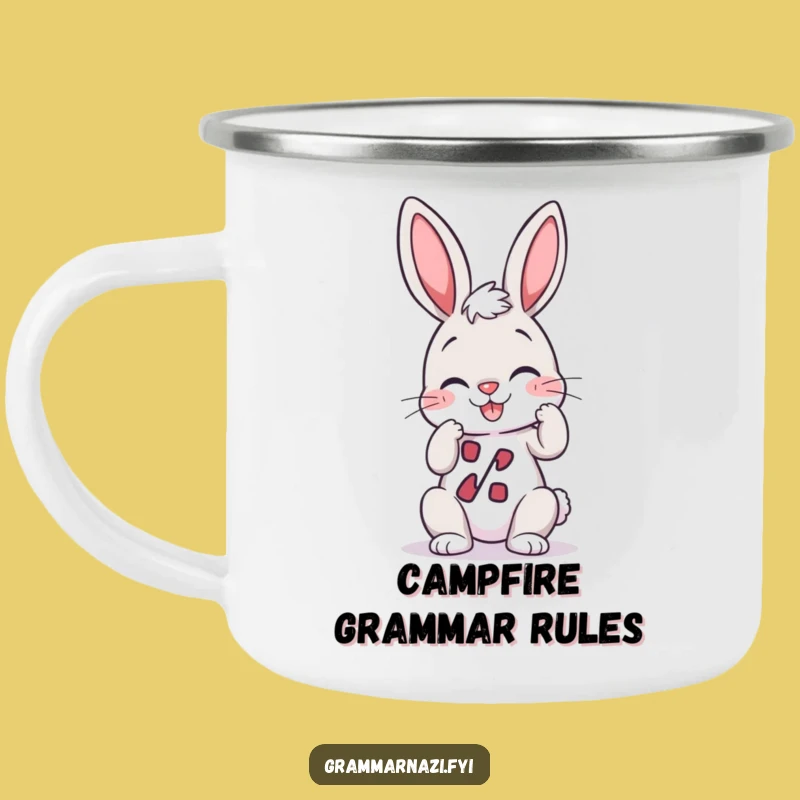 Funny Bunny Camping Mug: Punctuation Protector Bunny, Outdoor Grammar Humor Gift
