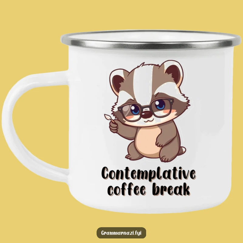 Funny Kawaii Badger Camp Mug, Studious Quill Outdoor Writer Gift