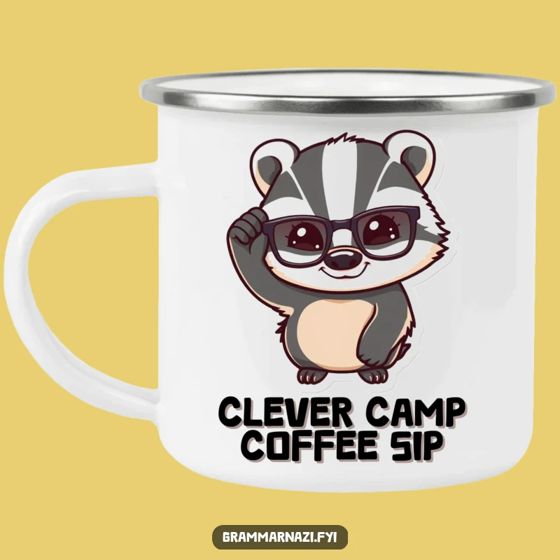 Funny Confident Badger Camping Mug: Smart Sips for Outdoor Intellect