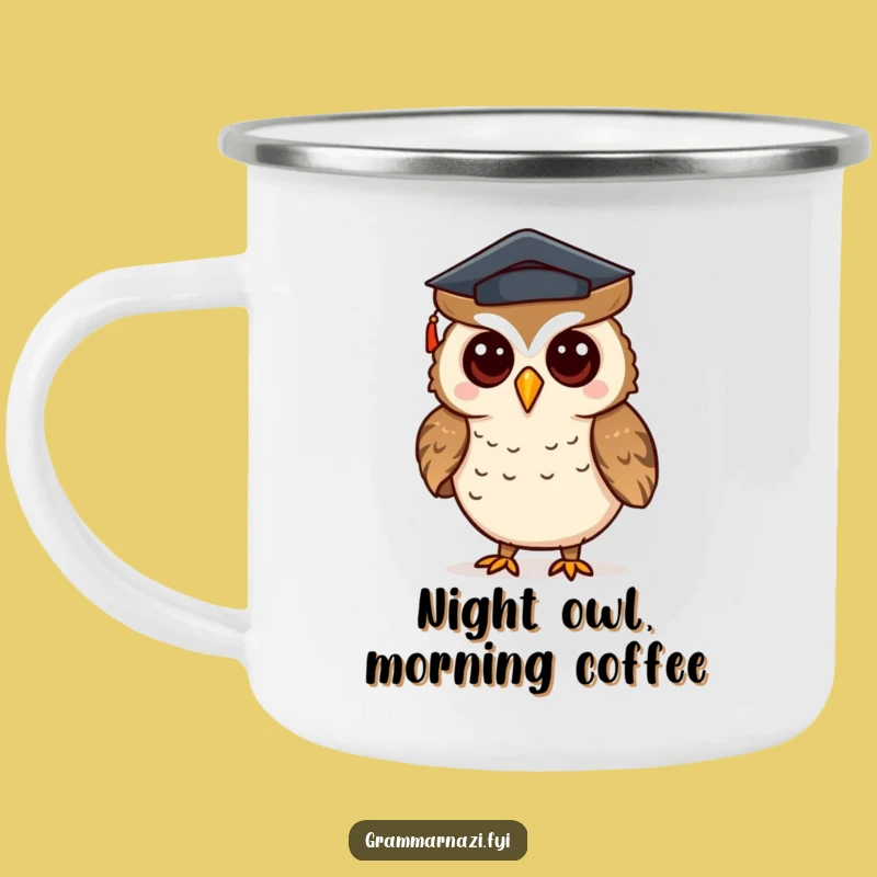 Funny Owl Punctuation Camping Mug - Wise Sips by the Fire - Hilarious Gift
