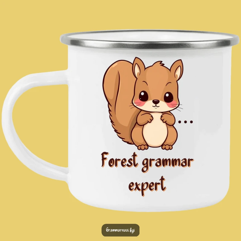 Funny Squirrel Grammar Enamel Camping Mug: Adventure with Wit