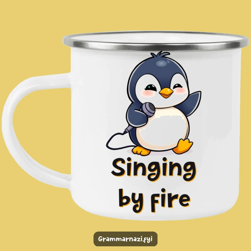 Funny Penguin Mic Camping Mug: Sing Your Campfire Songs