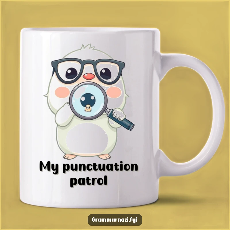 Funny Grammar Critter Mug: Tiny Detective Finds Lost Period - Perfect Gift for Punctuation Perfectionists