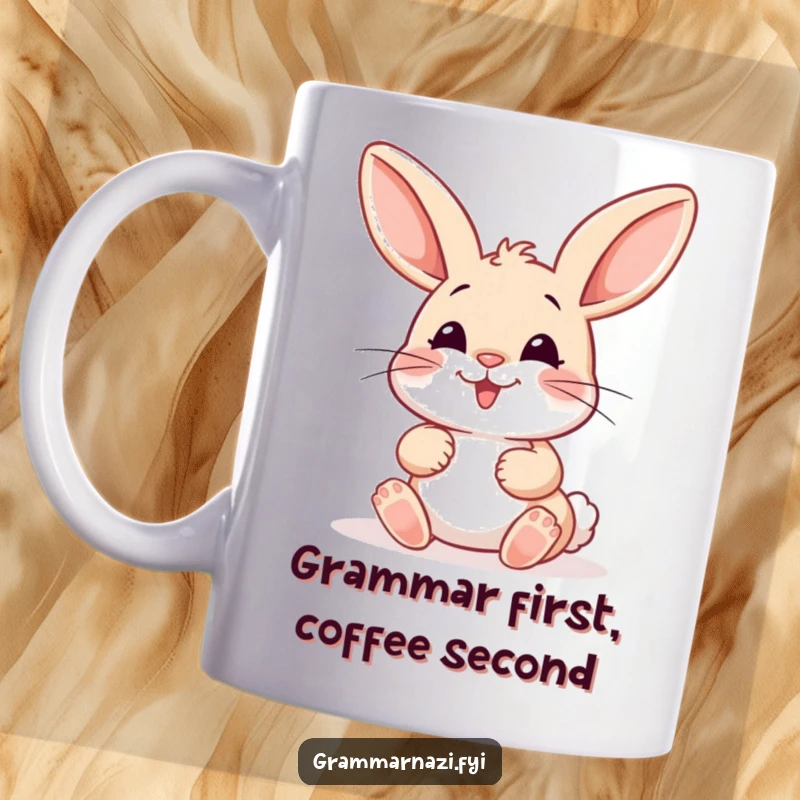 Funny Mug: A happy bunny meticulously places a misplaced colon with care, showcasing its love for perfect punctuation and grammar.