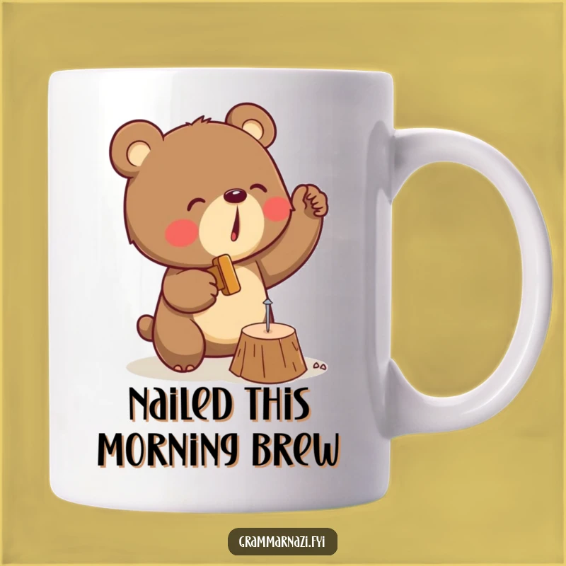 Funny Bear Hammering Nail Mug: A Determined Carpenter For A Hilarious Gift