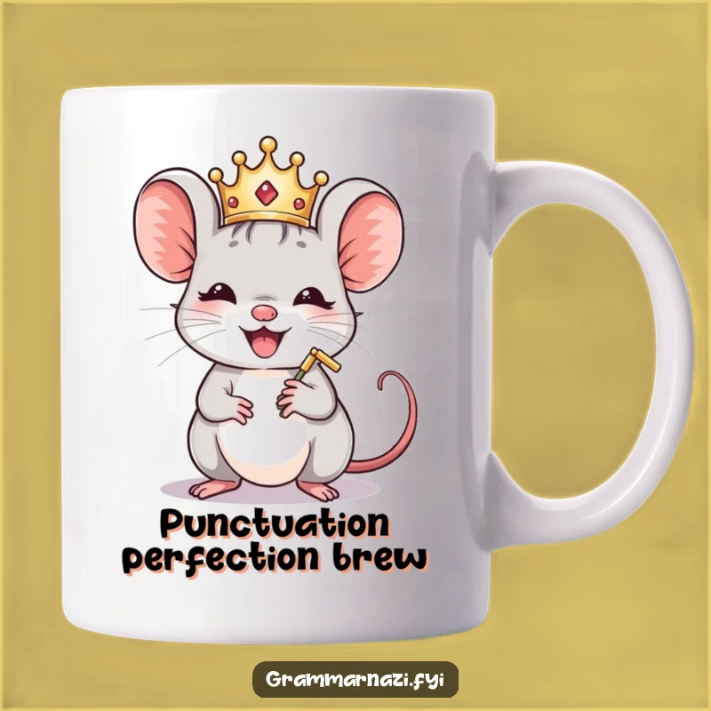 Funny Mouse Crown Polisher Mug - Hilarious Gift for Punctuation Perfectionists