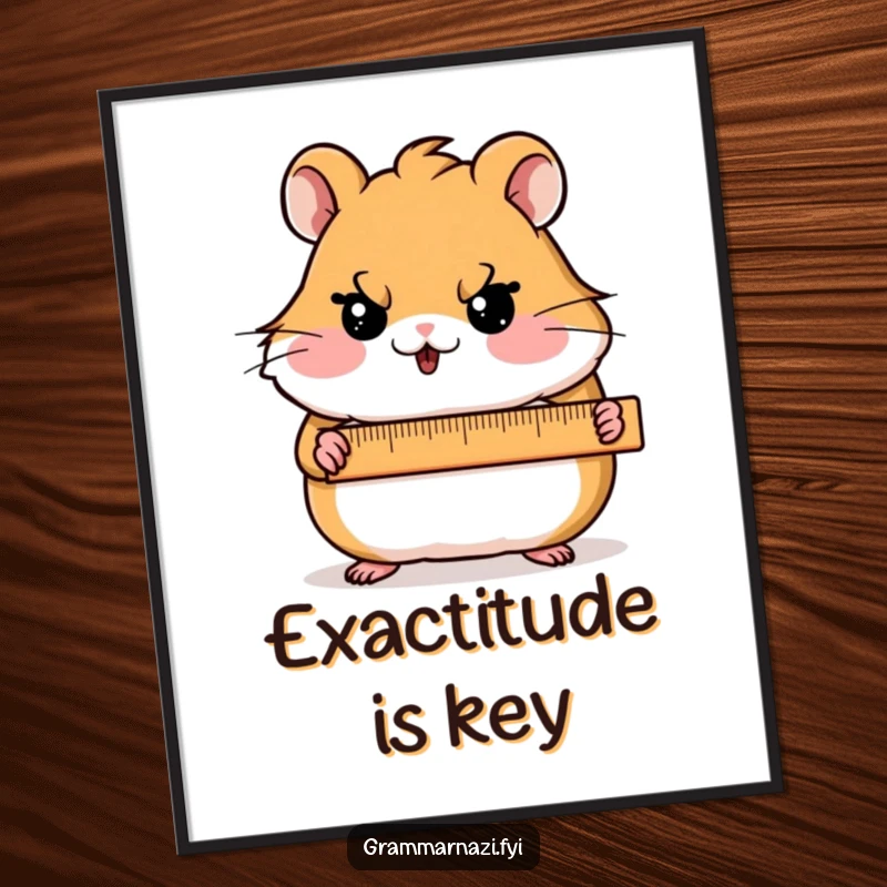 Funny Digital Art Print of a blushing hamster character holding a ruler with a stern expression, ideal for precise humor.