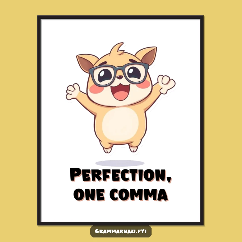 Funny Grammar Art Print: Excited Creature, Comma Celebration, Printable Decor Gift
