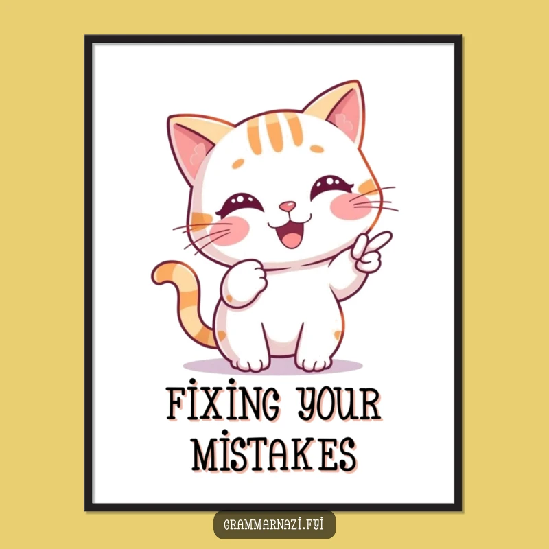 Funny Grammar Cat Digital Art: Feline Editor, Instant Download Gift
