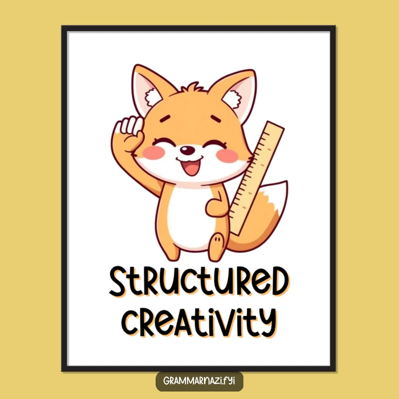 Funny Kawaii Fox Salute Art Print, Enthusiastic Ruler Decor Gift