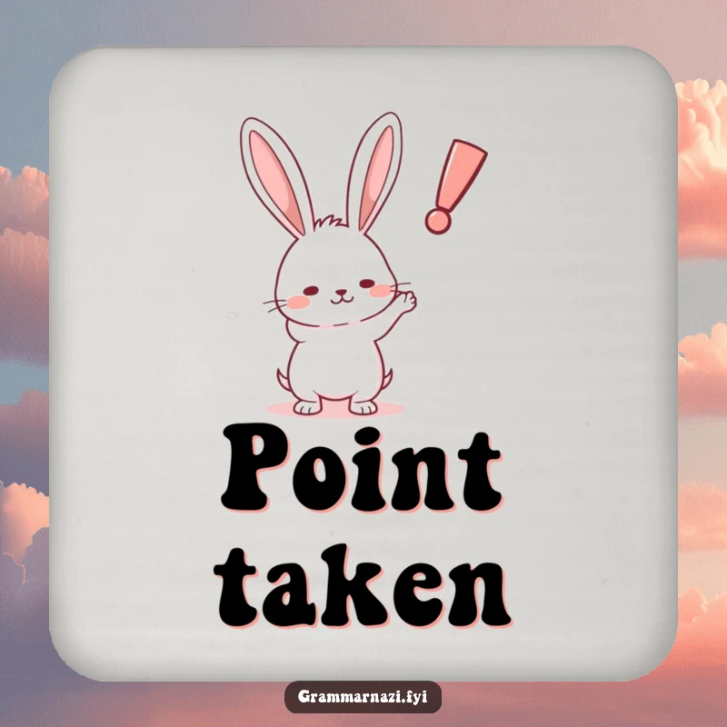 Funny Rabbit Exclamation Coaster: A coaster with a determined rabbit pointing at an exclamation point, protecting surfaces with humor.