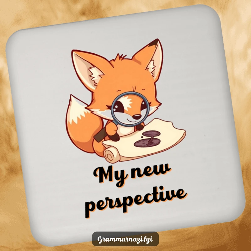 Funny fox coaster set, curious investigator with magnifying glass on ink splotch, humorous and protective table accessory.