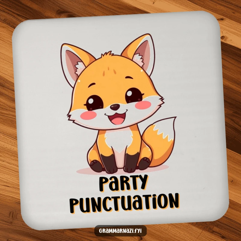 Funny Drink Coaster: A joyful fox joyfully places a perfect exclamation mark, adding a fun and grammatical flair to tabletops.