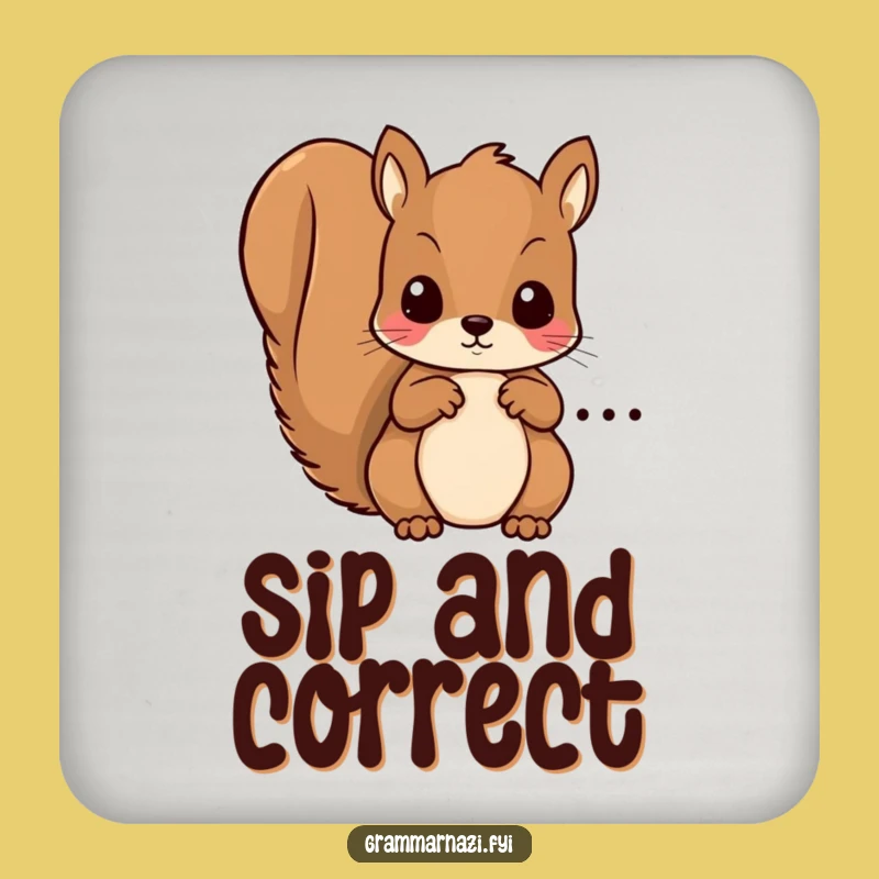 Funny Squirrel Grammar Drink Coaster: Protect Your Surfaces with Style