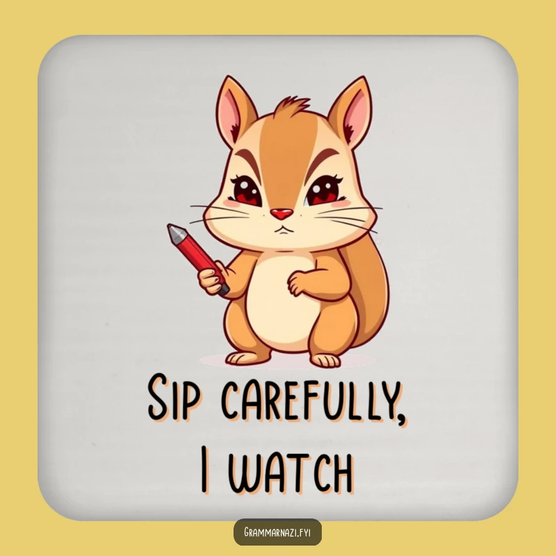 Funny Squirrel Editor Coaster - Protect Surfaces with Sternness - Great Gift