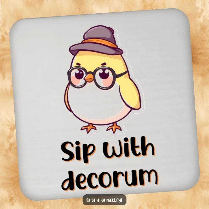 Funny Drink Coaster featuring a stern bird character wearing a hat and glasses, adding intelligent humor.