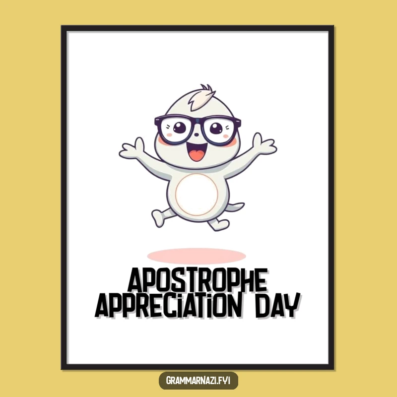 Funny Grammar Poster: Gleeful Dance with Apostrophe - Elegant Wall Art Funny Gift