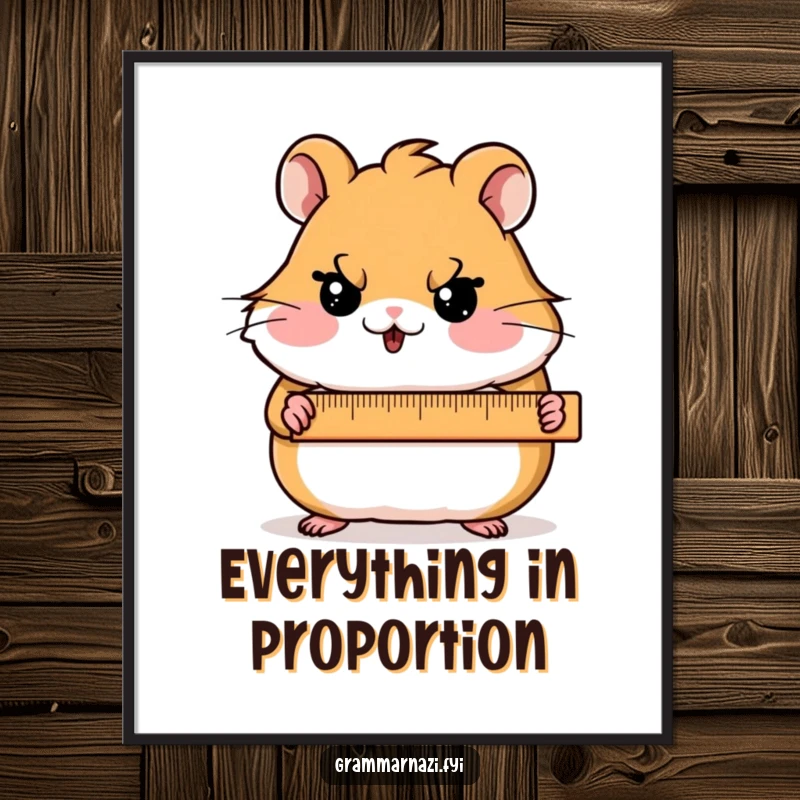 Funny Poster showcasing a blushing hamster character holding a ruler with a stern expression, ideal for precise decor.