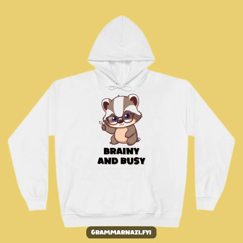 Funny Kawaii Badger Scholar Hoodie, Cozy Studious Writer Gift