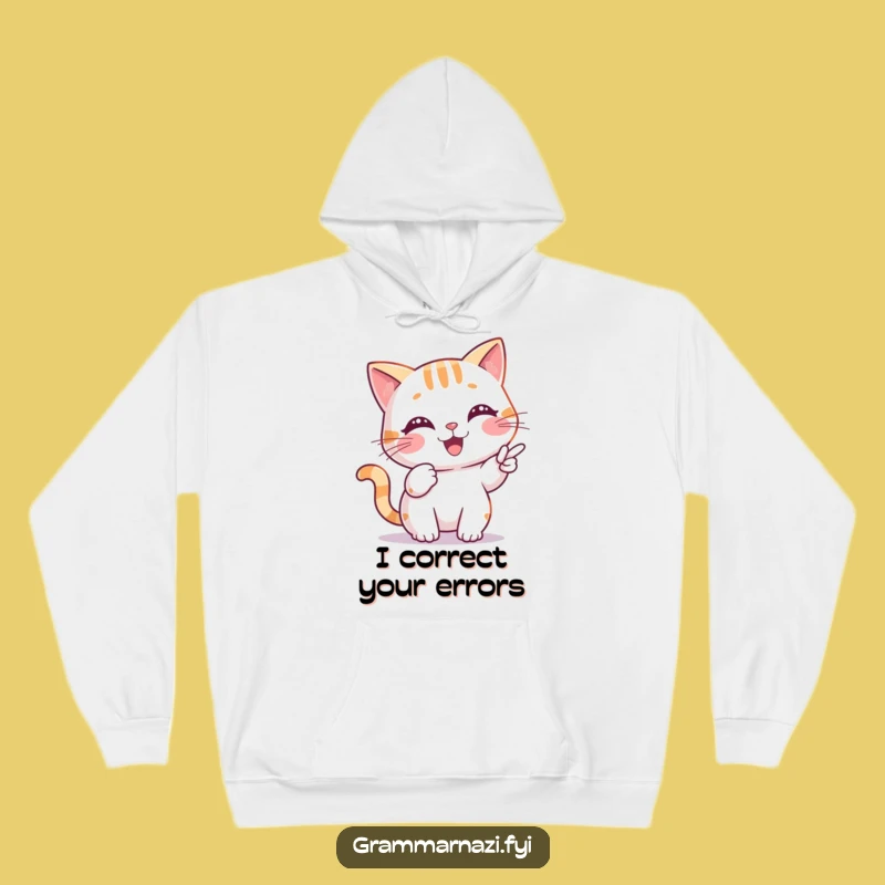 Cozy Grammar Cat Hoodie: Comma Correcter, Warm Gift for Proofreaders