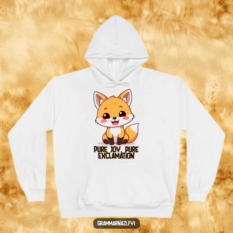 Funny Hoodie: A joyful fox joyfully places a perfect exclamation mark, offering warmth and a humorous emphasis on grammar.