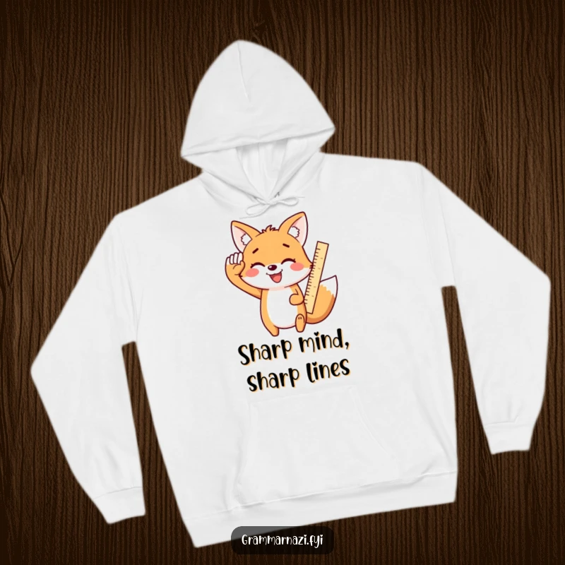 Funny Kawaii Fox Hoodie: A smiling, cute fox enthusiastically salutes with a ruler, embodying cheerful dedication and readiness.