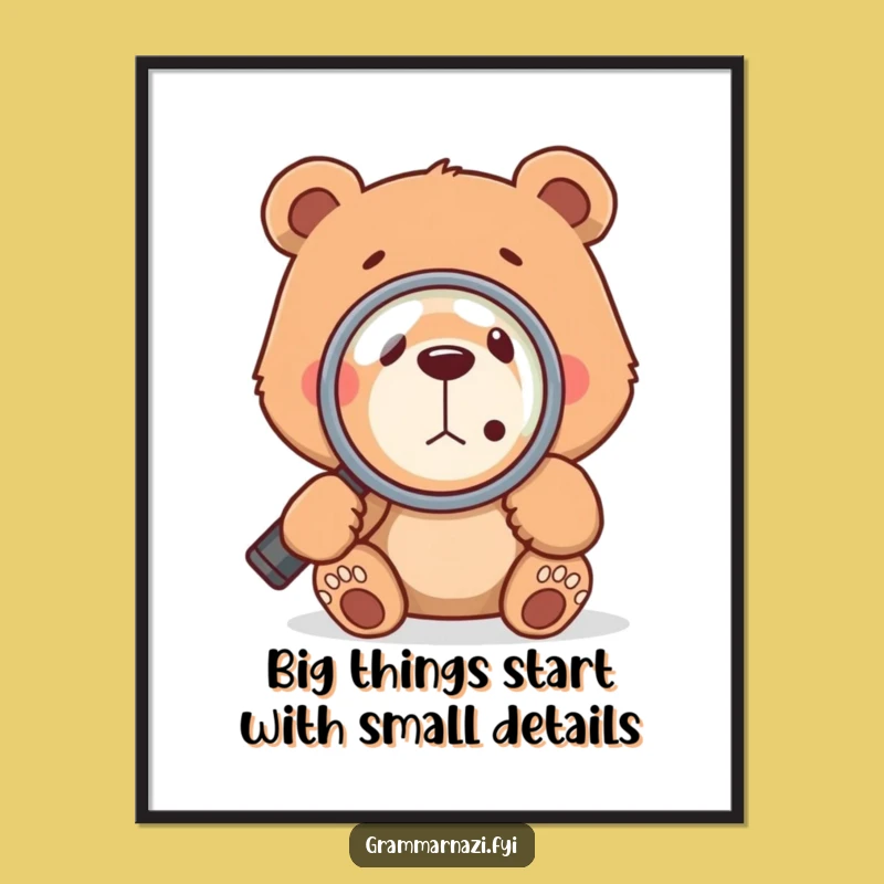 Free Printable Wall Art: Humorous Bear Scrutinizing Comma - Funny Downloadable Decor Gift