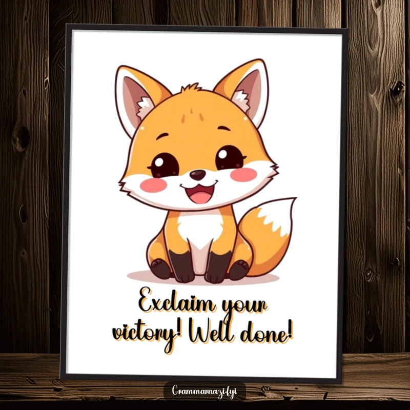 Funny Free Printable Wall Art: A joyous fox proudly inserts an exclamation mark, adding a pop of fun and energy.