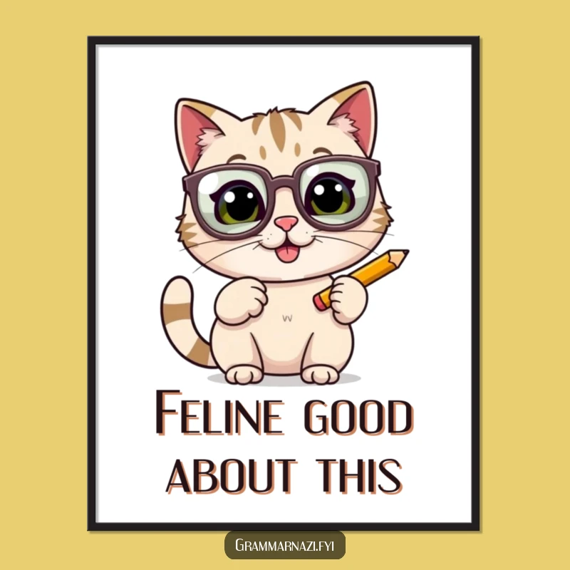 Free Printable Cat Wall Art: Funny Glasses Cat Pencil Decor Download