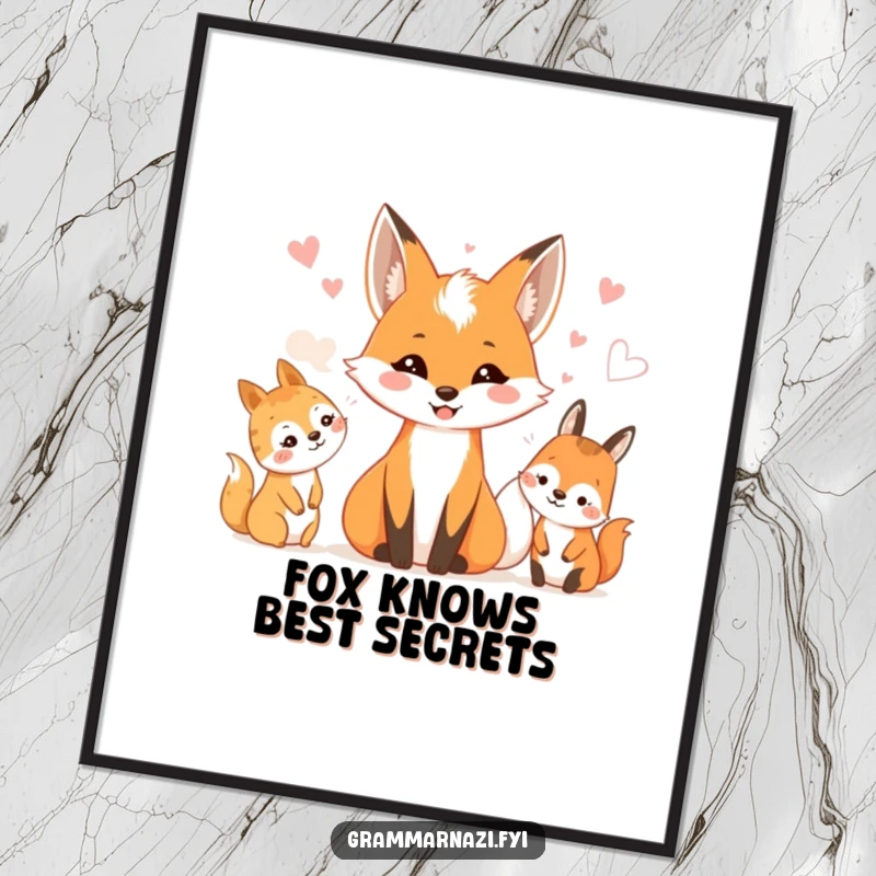 Funny Free Printable Wall Art: A smiling fox shares secrets and whispers with a circle of delighted woodland creatures.