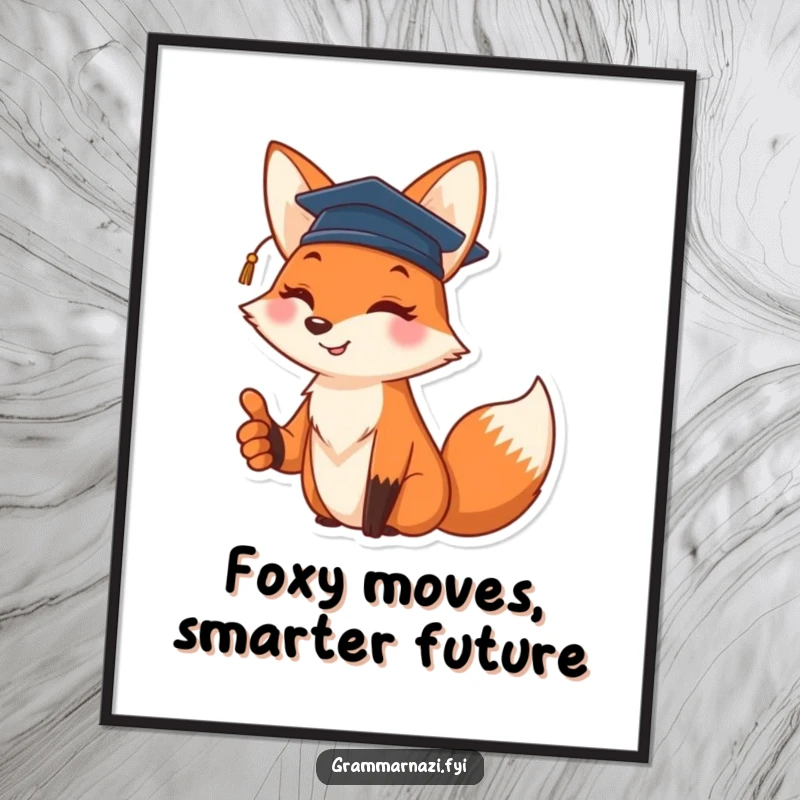 Funny Free Printable Wall Art: Cheerful fox wearing a graduation cap, giving a thumbs up, a witty piece of decor.