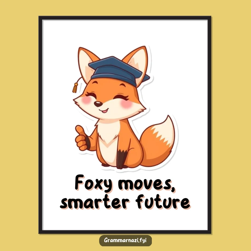 Free Printable Funny Fox Wall Art - Cheerful Grad Cap Downloadable Decor