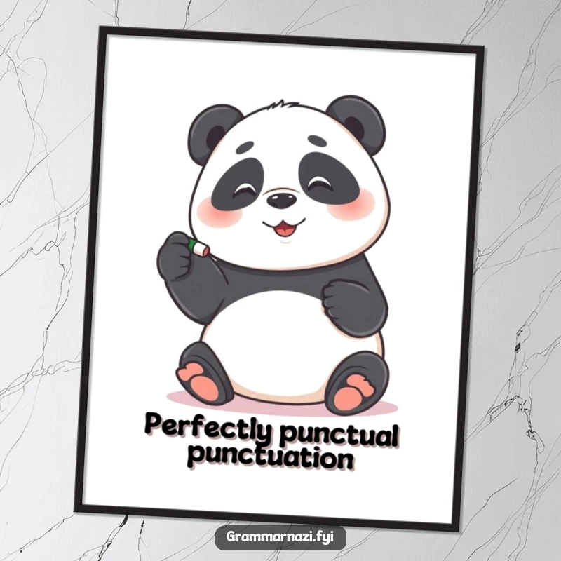 Funny Free Printable Wall Art: Playful panda meticulously correcting a misplaced hyphen with a tiny eraser, adding witty decor.