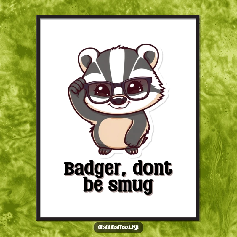 Funny Free Printable Wall Art: A confident badger, adjusting its glasses with a knowing smile, exuding intelligence.