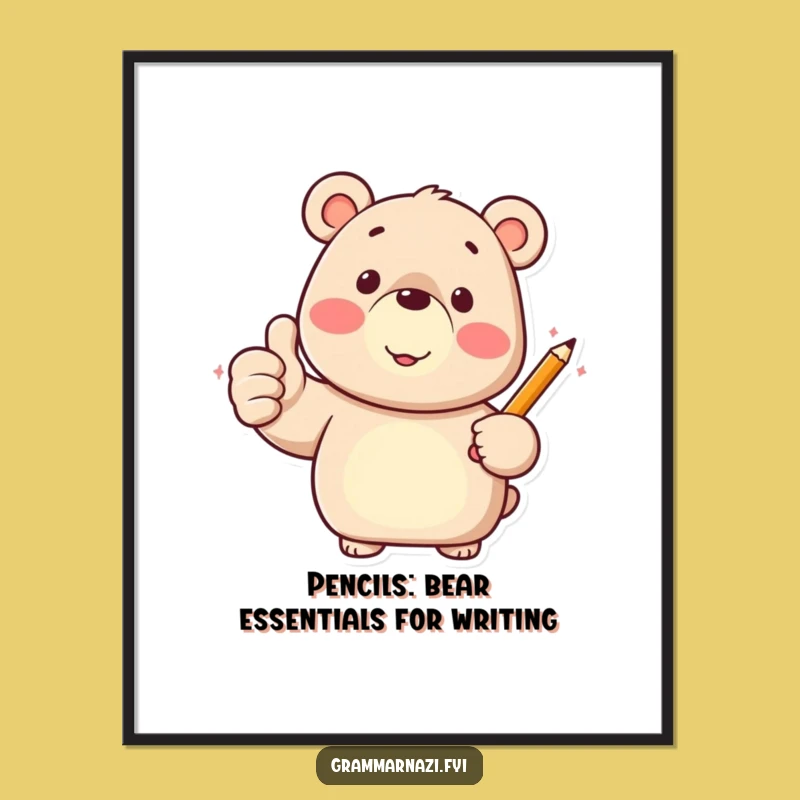 Funny Free Printable Wall Art: Bear Thumbs Up Pencil Downloadable Decor for Motivation