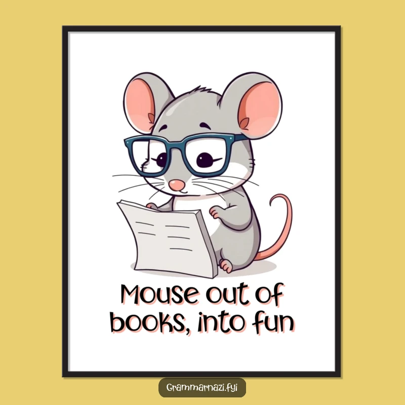 Funny Free Printable Wall Art: Diligent Mouse w/ Glasses, Quirky Downloadable Decor for Your Home