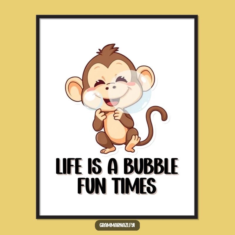 Free Printable Wall Art: Mischievous Monkey Blowing Bubble, Downloadable Decor