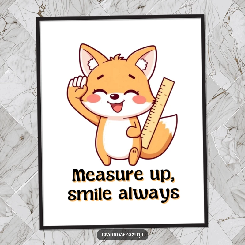 Funny Free Printable Wall Art of a smiling kawaii fox enthusiastically saluting with a ruler, adding a playful touch.