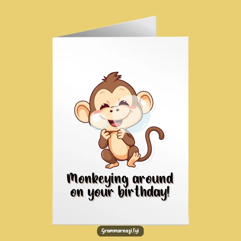 Free Printable Birthday Card: Monkey Blowing Bubble, Funny Downloadable Gift