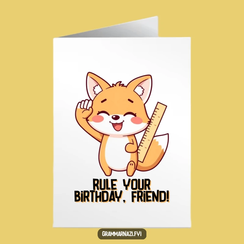 Enthusiastic Free Printable Kawaii Fox Birthday Card - Saluting Ruler Downloadable Fun