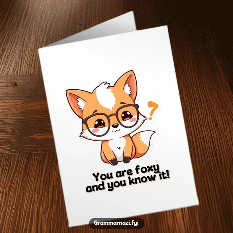 Funny Free Printable Congrats Card: A fox wearing spectacles, peering closely at a large quotation mark.
