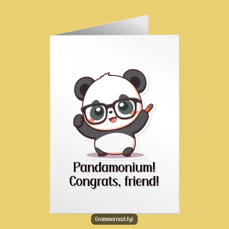 Free Printable Panda Congrats Card: Funny Glasses Panda Pen Gift For Success