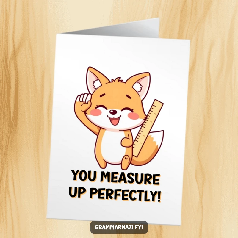 Funny Free Printable Congrats Card featuring a happy kawaii fox giving an enthusiastic salute with a ruler, celebrating victory.