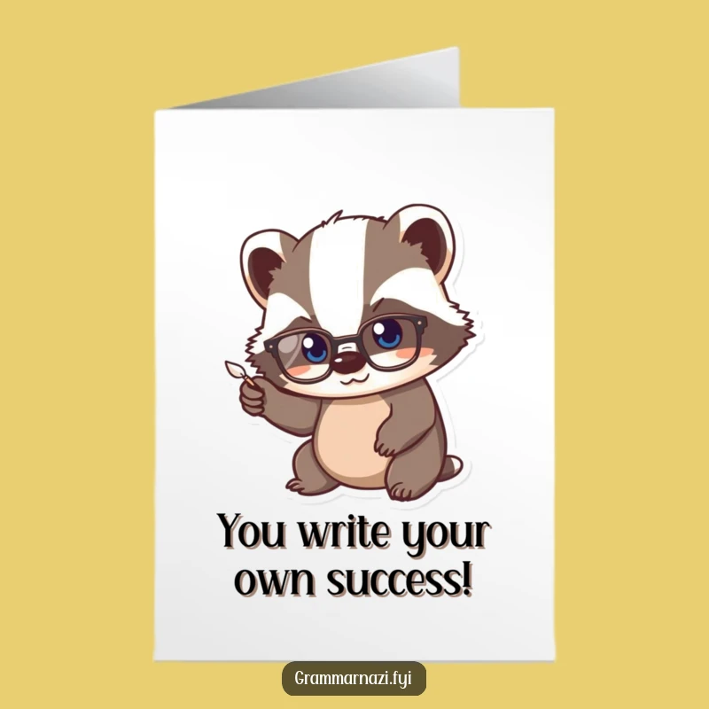 Scholarly Free Printable Kawaii Badger Congrats Card - Downloadable Clever Gift